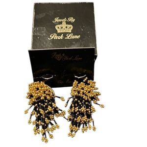 Vintage Park Lane large gold & black cluster beaded dangly clip on earrings EVC